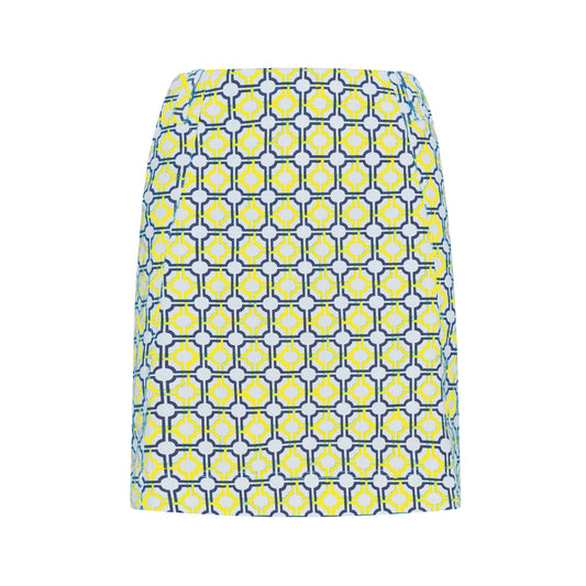 Swing Out Sister Ladies Pull-On Skort in Sunshine and Navy Mosaic Pattern