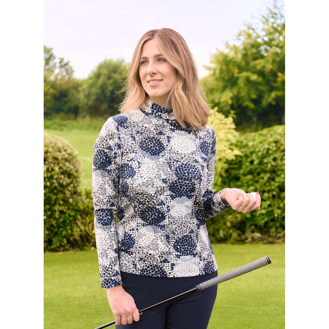 Pure Golf Ladies Brushed-Backed Roll Neck in Dot Print
