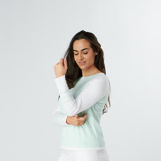 Swing Out Sister Ladies Colourblock Sweater in Mint & White - Last One 3XL Only Left
