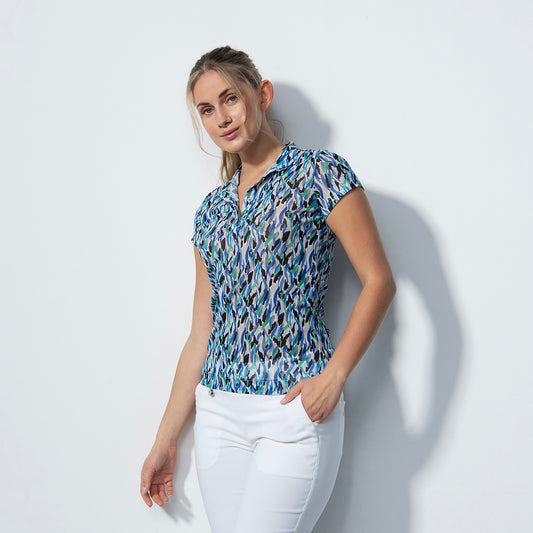 Daily Sports Ladies Mesh Cap Sleeve Polo in Abstract Brushstroke Print