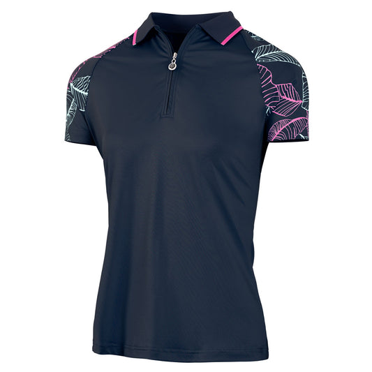Island Green Ladies Short Sleeve Polo in Navy with Leaf Print