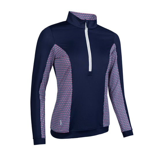 Glenmuir Ladies Lightweight Navy Mid-Layer in with Delicate Mosaic Weave Print
