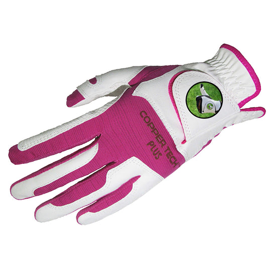 CopperTech Ladies Golf Glove with Copper-infused Technology-White/Fuschia
