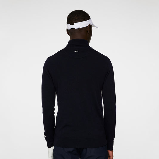 J.Lindeberg Mens Merino Zip-Neck Sweater in Navy
