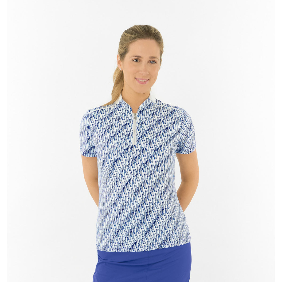 Pure Ladies Short Sleeve Polo in Abstract Wave Print
