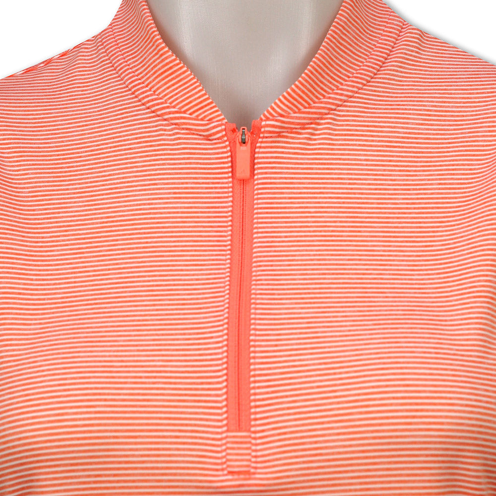 adidas Ladies Fine Stripe Mesh Sleeveless Golf Polo in Coral Fusion & White