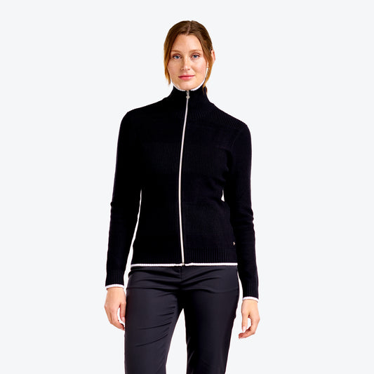 Nivo Ladies Full-Zip Deep Collar Cardigan in Black