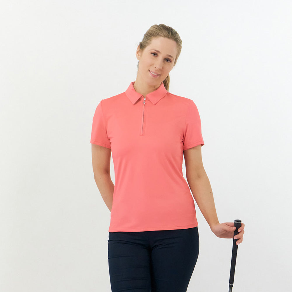 Pure Golf Ladies Cap Sleeve Polo in Coral GolfGarb