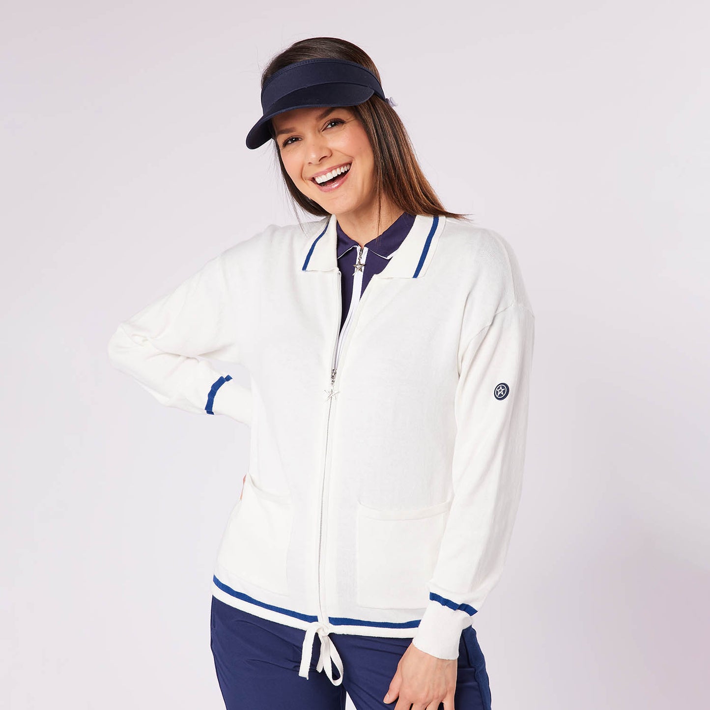 Swing Out Sister Ladies Full Zip Cotton Blend Cardigan with Drawstring