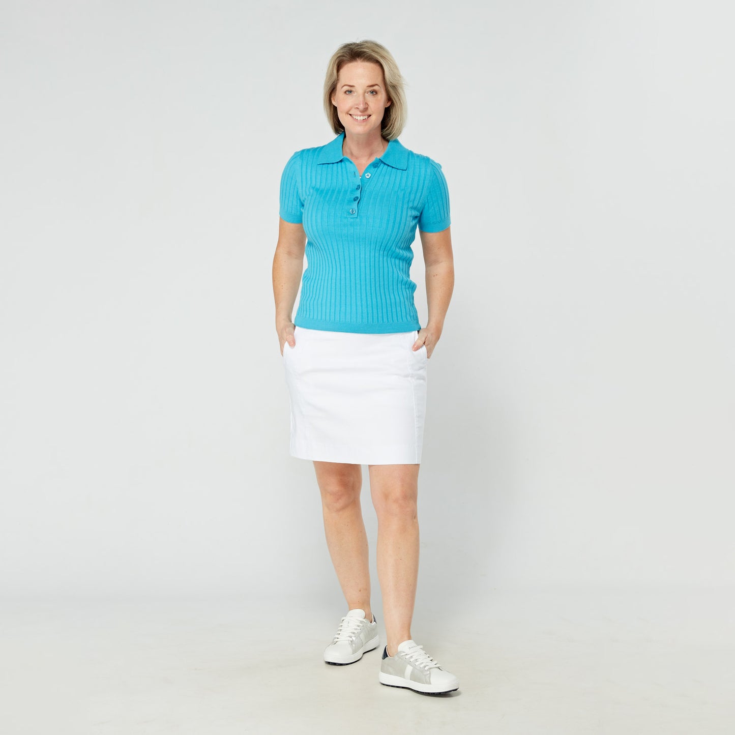 Swing Out Sister Ladies Dazzling Blue Short Sleeve Knitted Top