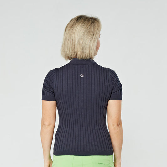 Swing Out Sister Women's Short Sleeve Knitted Top in Navy Blazer