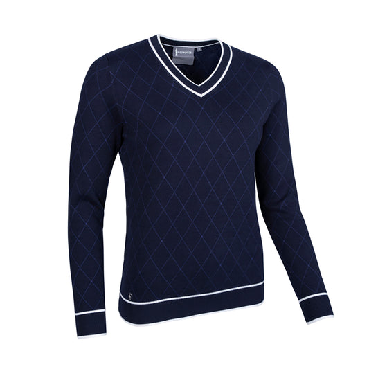 Glenmuir Ladies Navy Jacquard Knit Sweater - Soft, Breathable Comfort