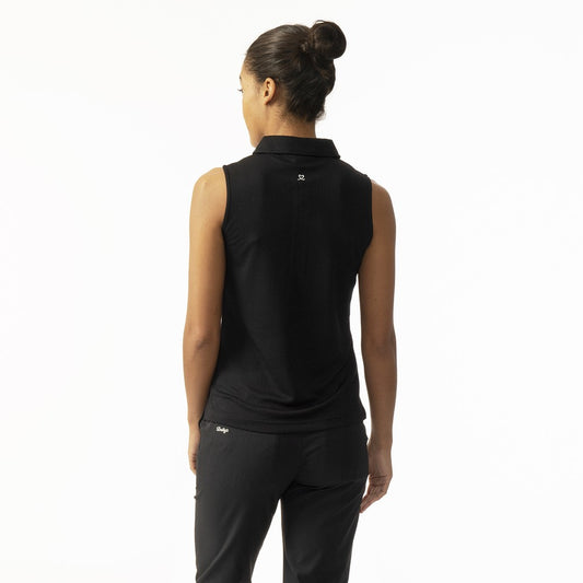 Daily Sports Honeycomb Structured Sleeveless Polo Shirt in Black