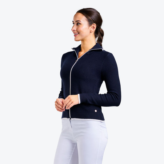 Nivo Ladies Full-Zip Deep Collar Cardigan in Navy - Large Only Left