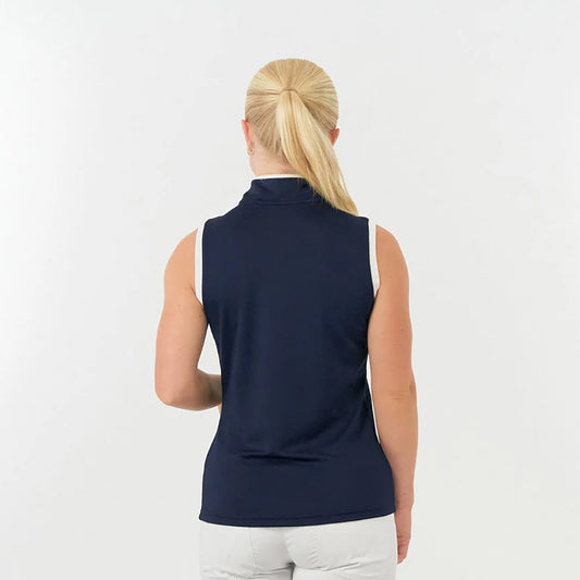 Pure Golf Ladies Sleeveless Mandarin Polo Shirt in Navy