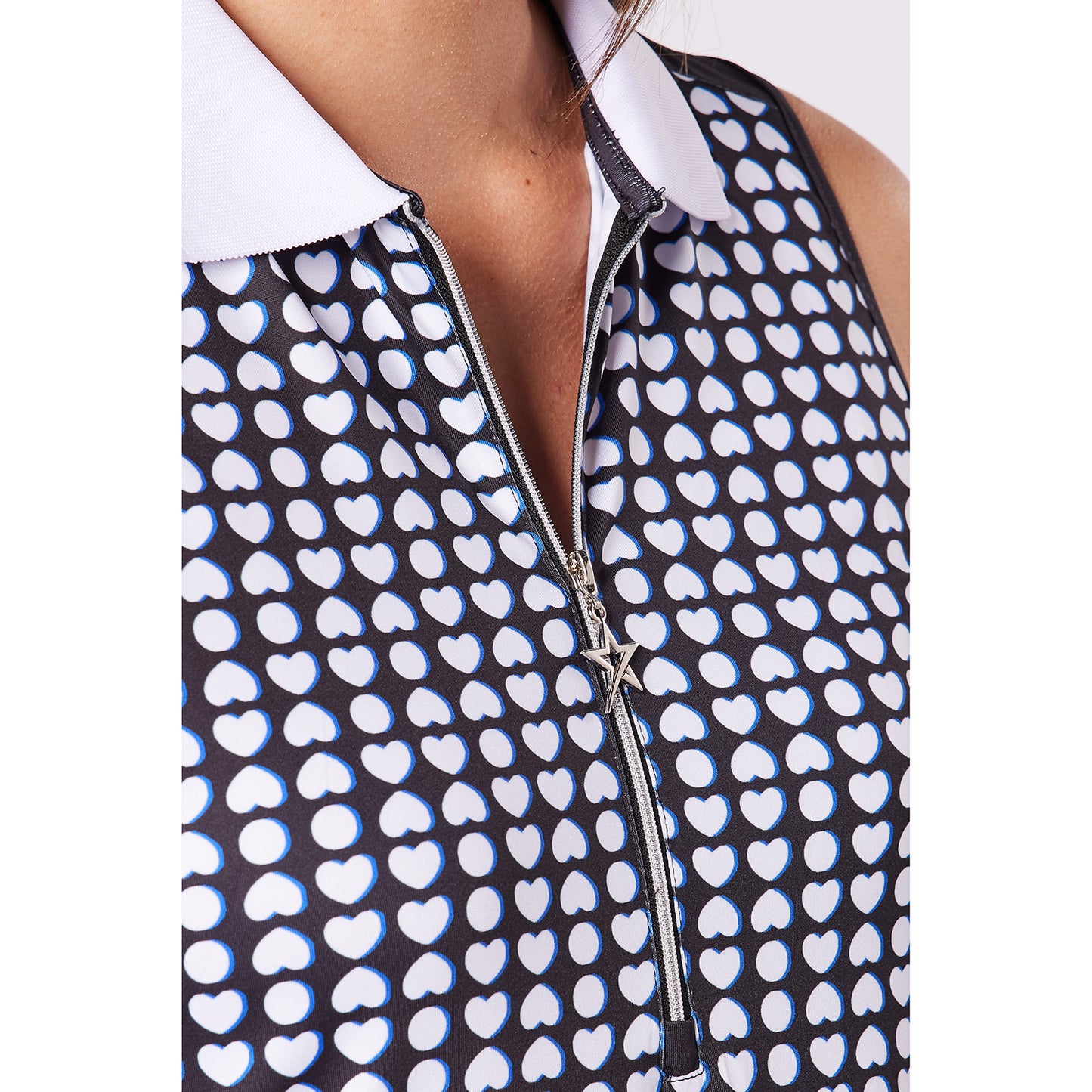 Swing Out Sister Ladies Zip-Neck Sleeveless Polo with Contour panels