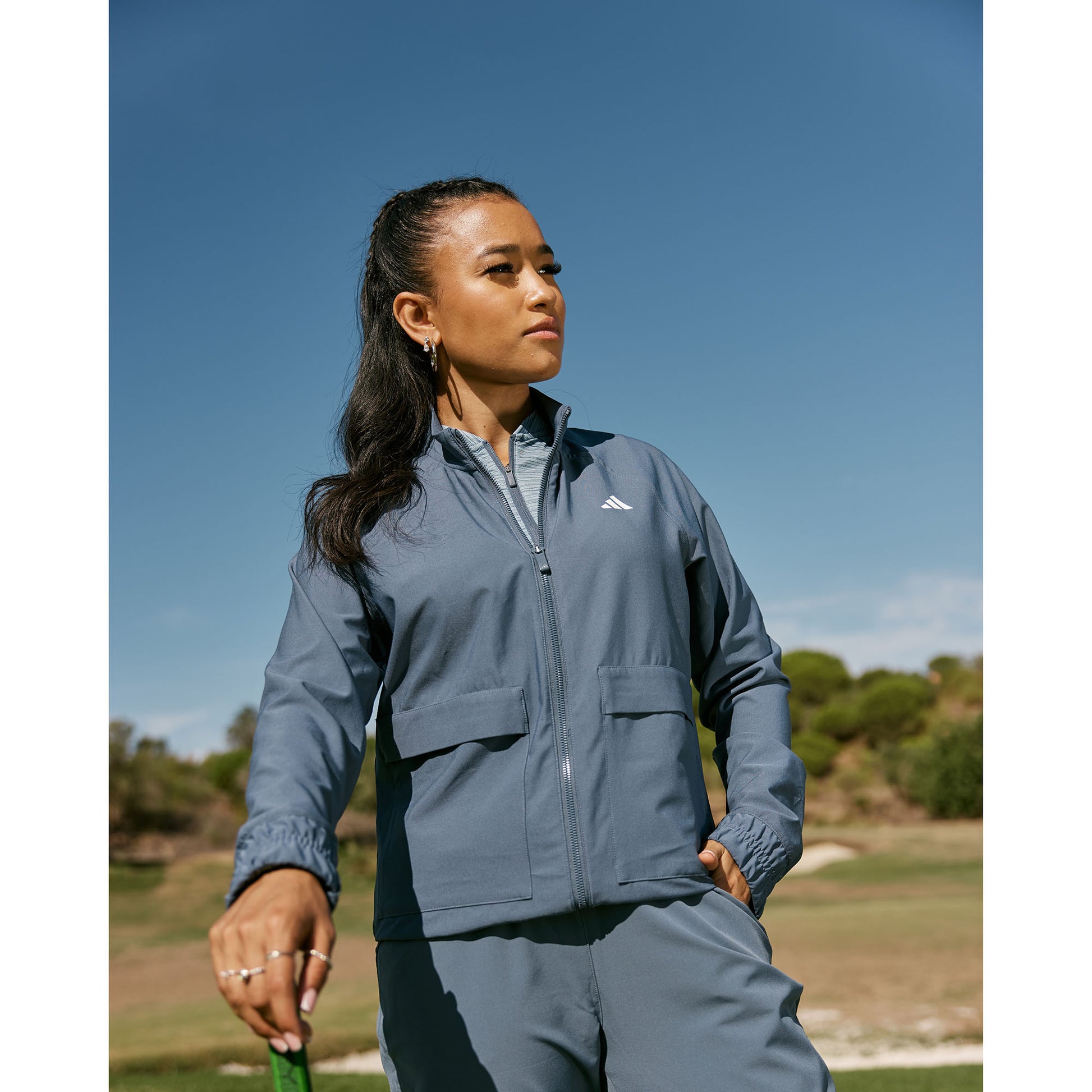 adidas Ladies Bomber Style Golf Jacket in Preloved Ink