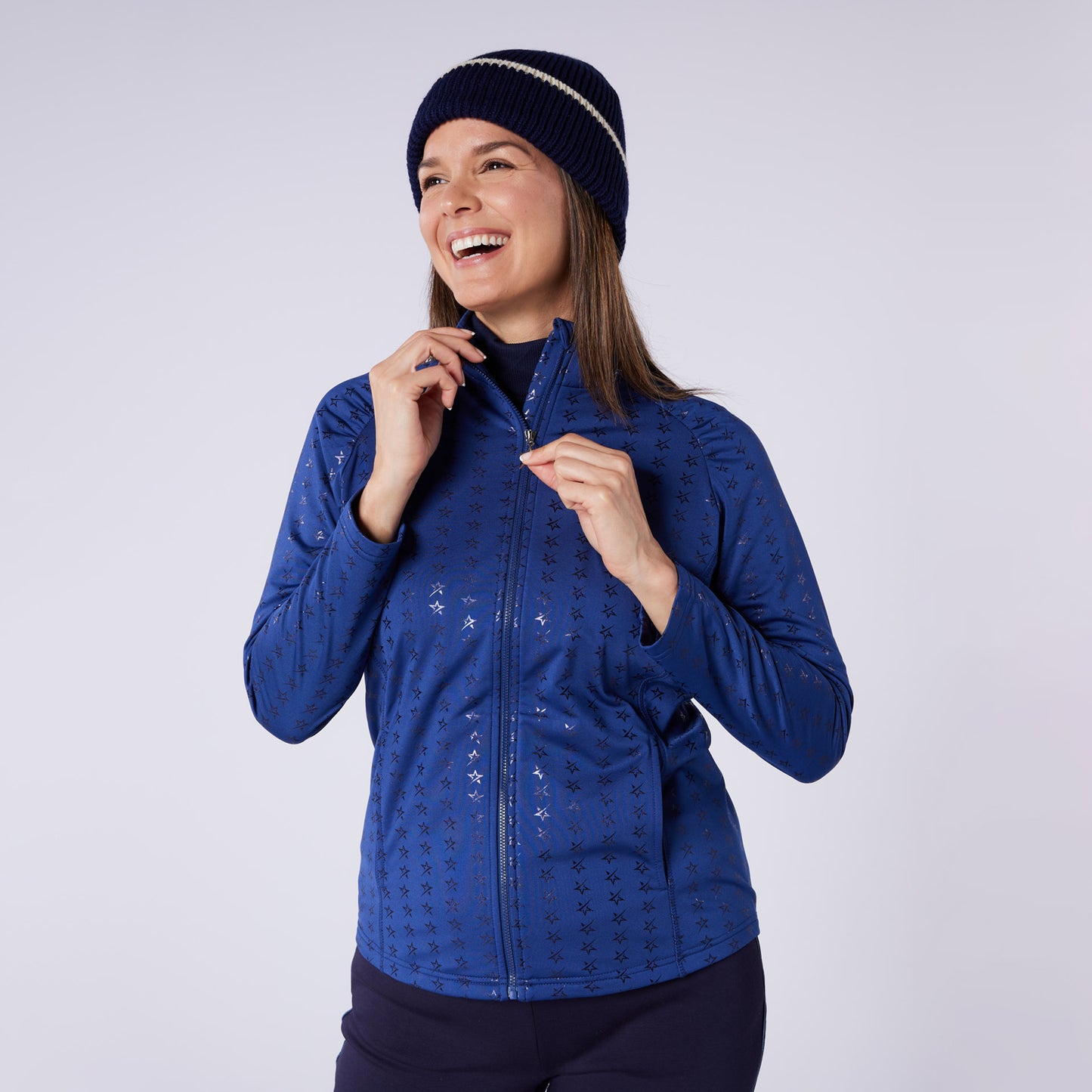 Swing Out Sister Ladies Brushed-Backed Full-Zip Mid Layer with Star Print
