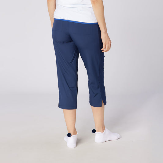 Swing Out Sister Ladies Lightweight Pull-On Capris with Ribbed Side Stripe in Navy
