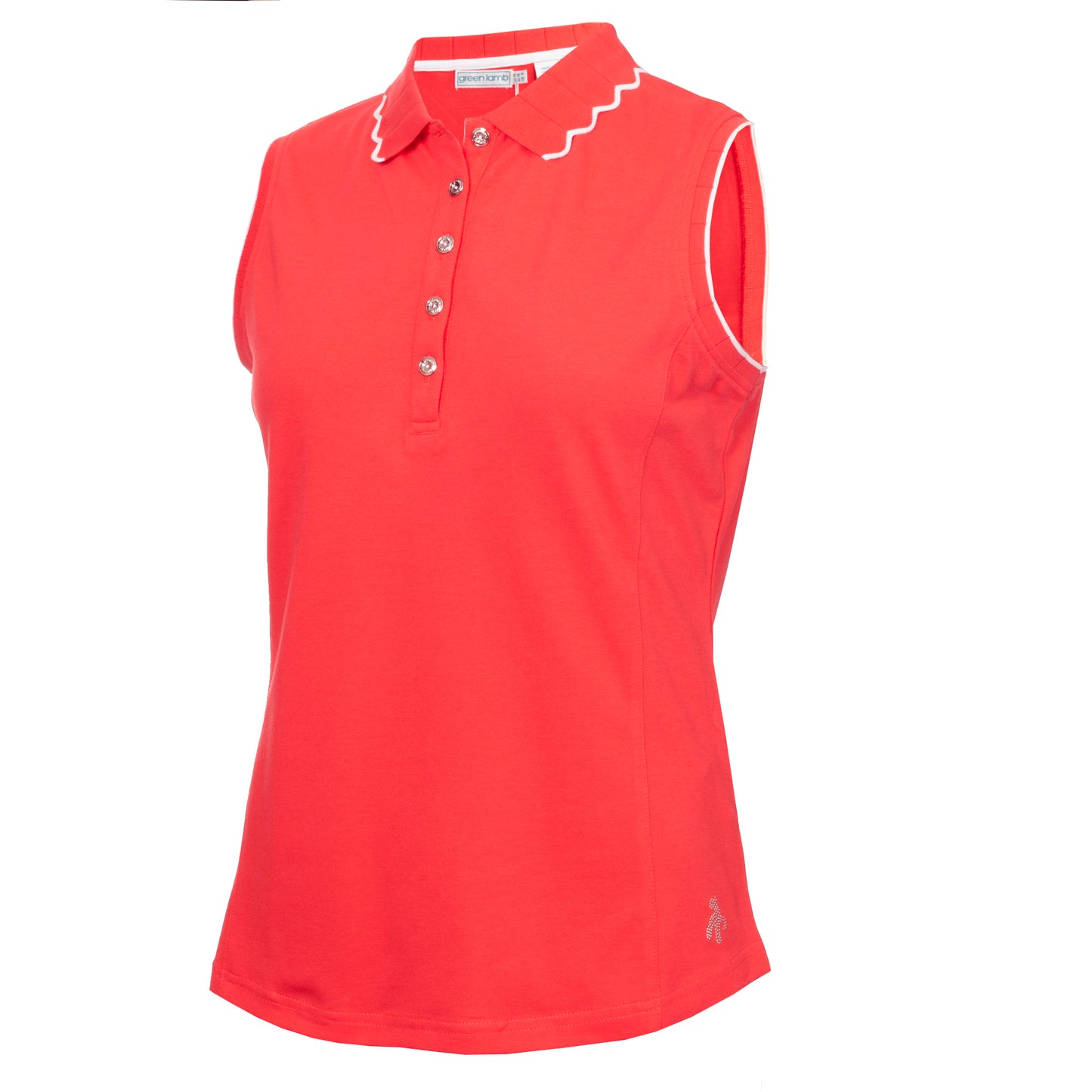 Green Lamb Ladies Sleeveless Polo with Scalloped Collar in Poppy