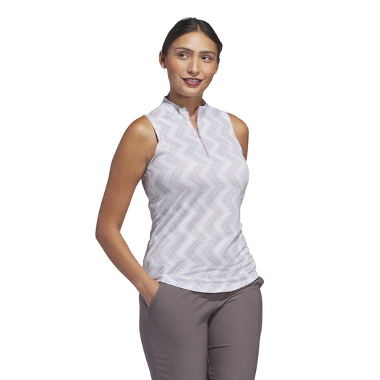 adidas Ladies Sleeveless Golf Polo with Abstract Zig-Zag Print - Medium Only left