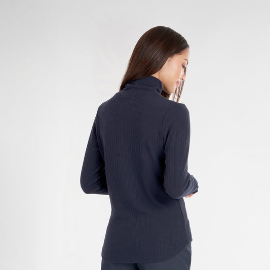 Green Lamb Ladies Soft-Stretch Roll Neck with Diagonal Rib Detail in Navy - Last One Size 16 Only Left