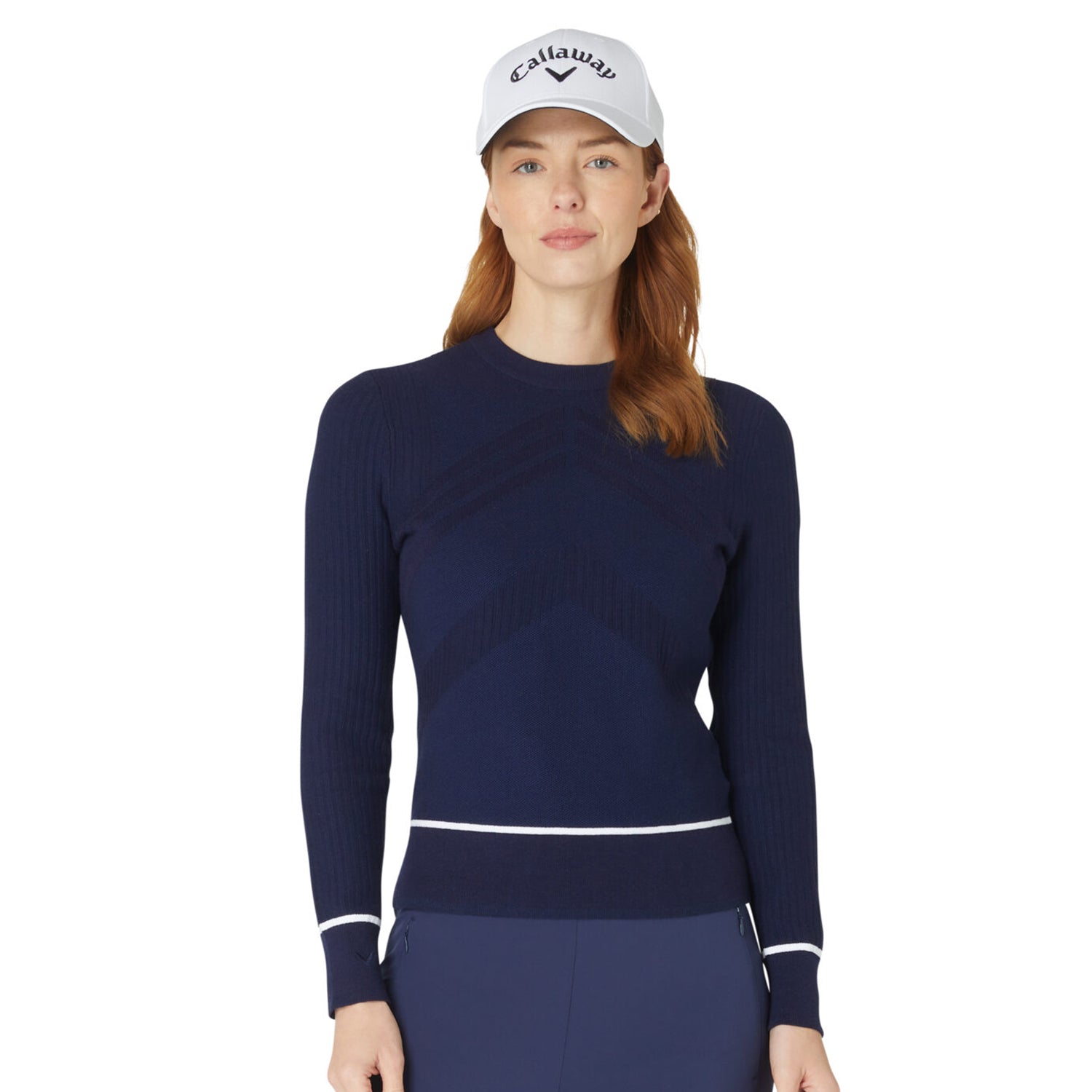 Callaway Ladies Cotton blend Chevron Sweater in Navy with Contrast