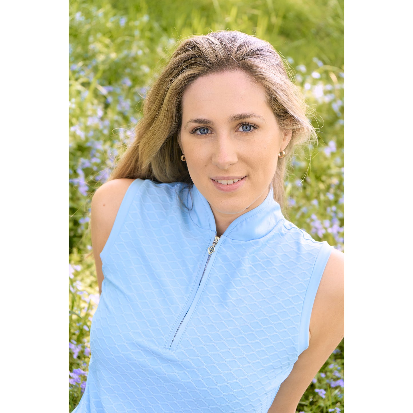 Pure Golf Ladies Sleeveless Polo with Wave Print