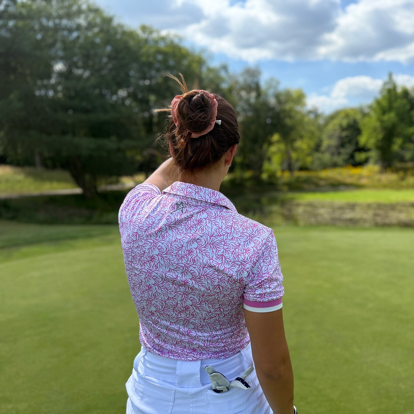 Swing Out Sister Ladies Ultra-Soft Short Sleeve Polo with Head Turning Print for All Day Style & Comfort