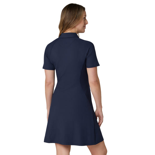 Callaway Ladies Navy Short Sleeve Ribbed Dress for a Sleek Silhouette with Performance Comfort