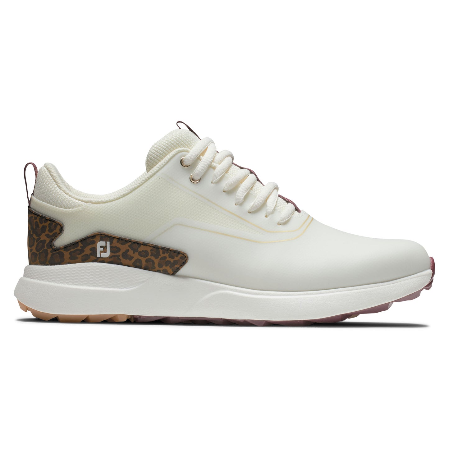 FootJoy Women's Wide Fit Spikeless Waterproof Performa Shoes in Cream and Leopard Print
