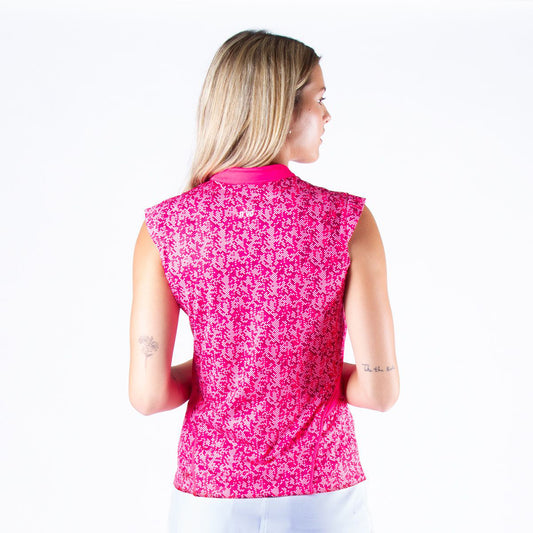 Nivo Ladies Dotty Print Sleeveless Zip Polo in Berry Punch - Small Only Left