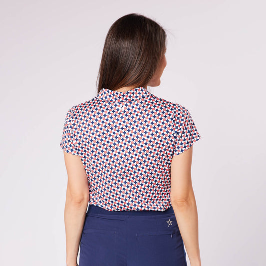 Swing Out Sister Ladies Geometric Tile Print Cap Sleeve Polo