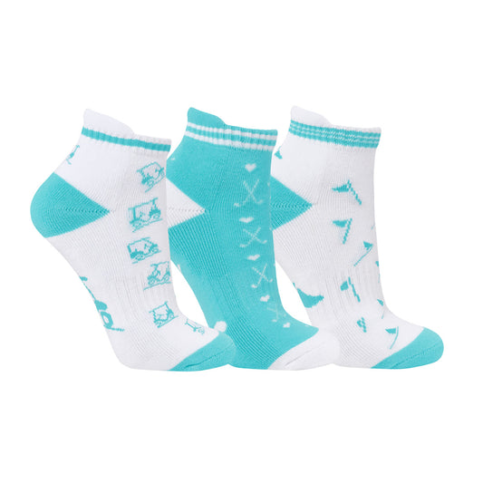 Surprizeshop Ladies 3 Pair Pack Golf Socks in Aqua & White Designs