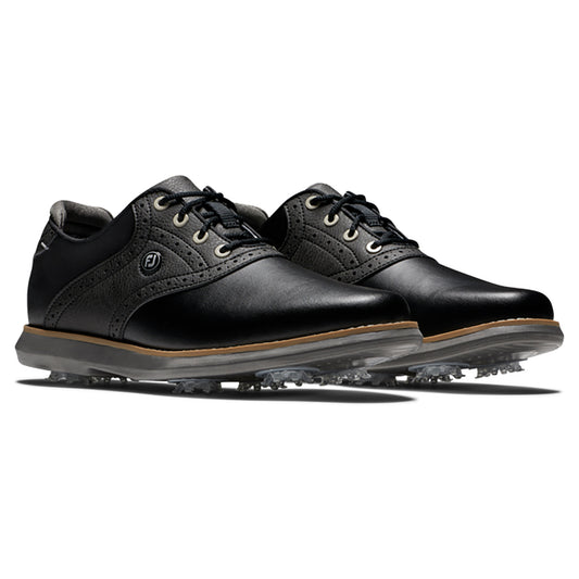 FootJoy Ladies Traditions Wide Fit Waterproof Golf Shoe with SoftSpikes in Black