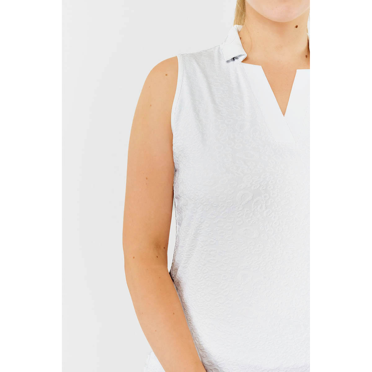 Pure Ladies Jacquard Print Sleeveless Polo with V-Neck Opening - Last One Large Only Left