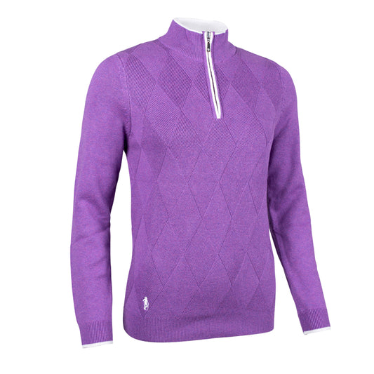 Glenmuir Ladies Long Sleeve Cashmere Blend Zip-Neck Sweater in Amethyst