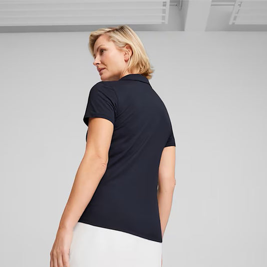 Puma Golf Ladies Short Sleeve Polo with Piped V-neck in Deep Navy