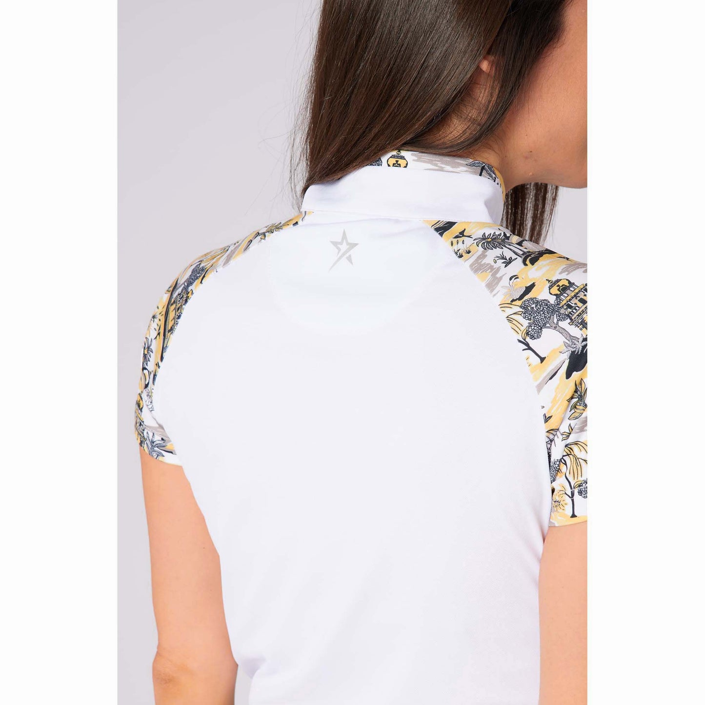 Swing Out Sister Ladies Short Sleeve Pique Polo with Contrast Sleeves for a Subtle Pop Of Print