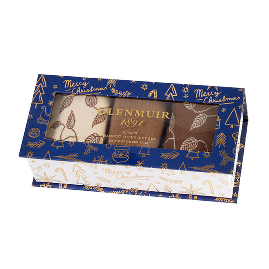 Glenmuir Ladies 3-Pair Pack of Bamboo Socks in Christmas Inspired Gift Box
