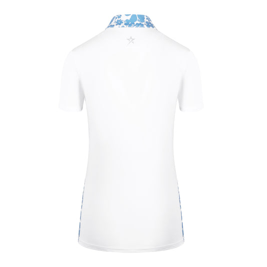 Swing Out Sister Ladies Cap Sleeve Polo with Print Panels in Optic White