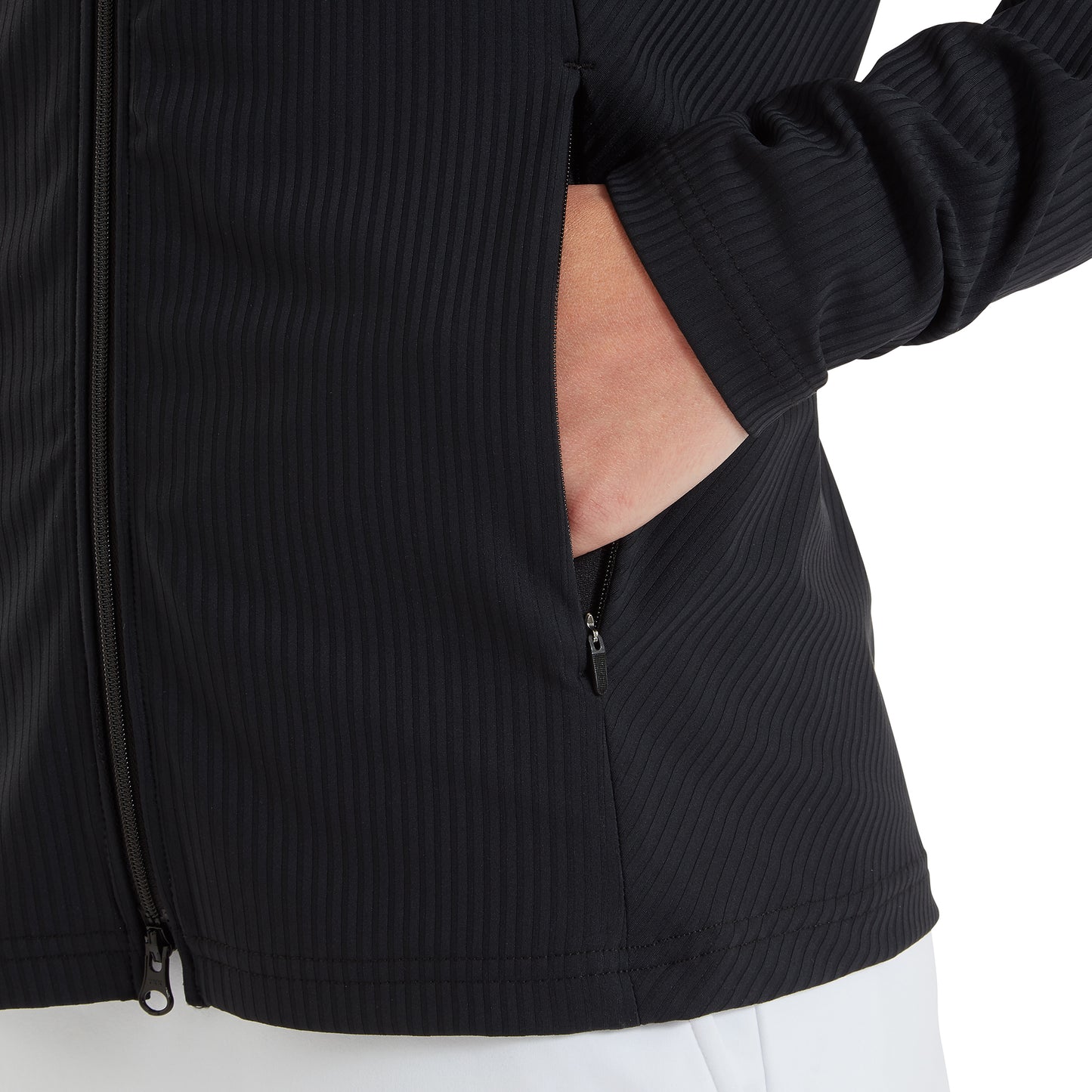 FootJoy Ladies Full Zip Mid-Layer in Black with Ribbed Details for a Striking Silhouette