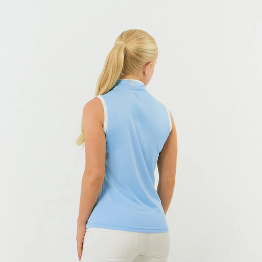 Pure Golf Ladies Sleeveless Mandarin Polo Shirt in Pale Blue