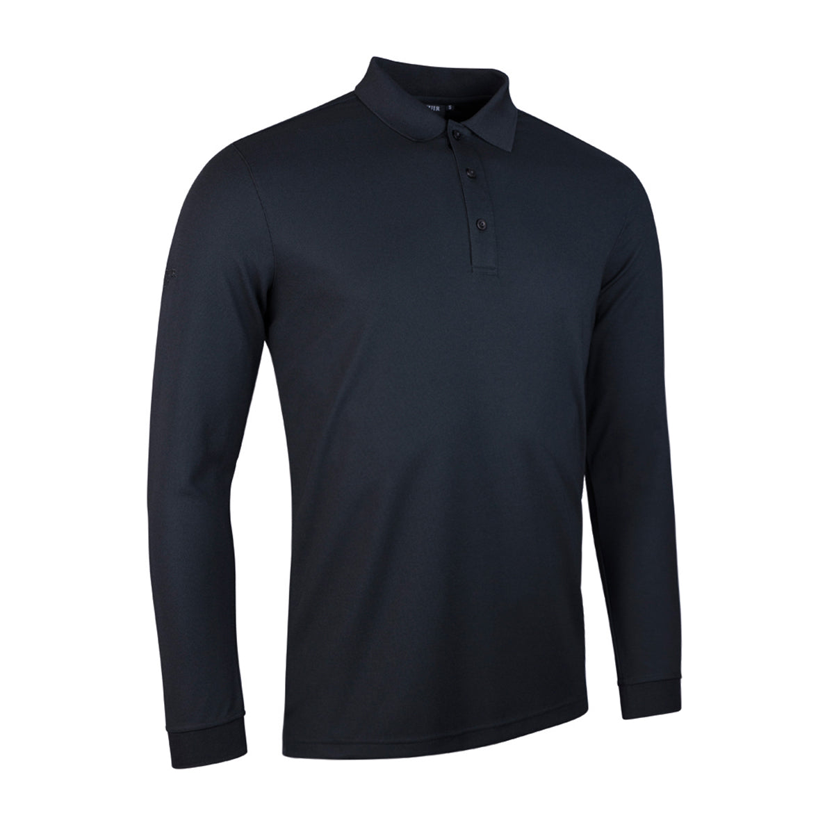 Glenmuir Mens Black Long-Sleeve Pique Knit Polo