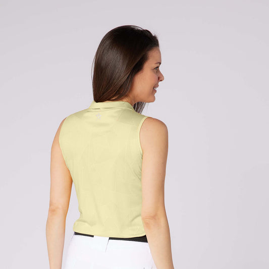 Swing Out Sister Elegant Embossed Ladies Sleeveless Polo with Zip Neck – A Stylish Staple for Every Season