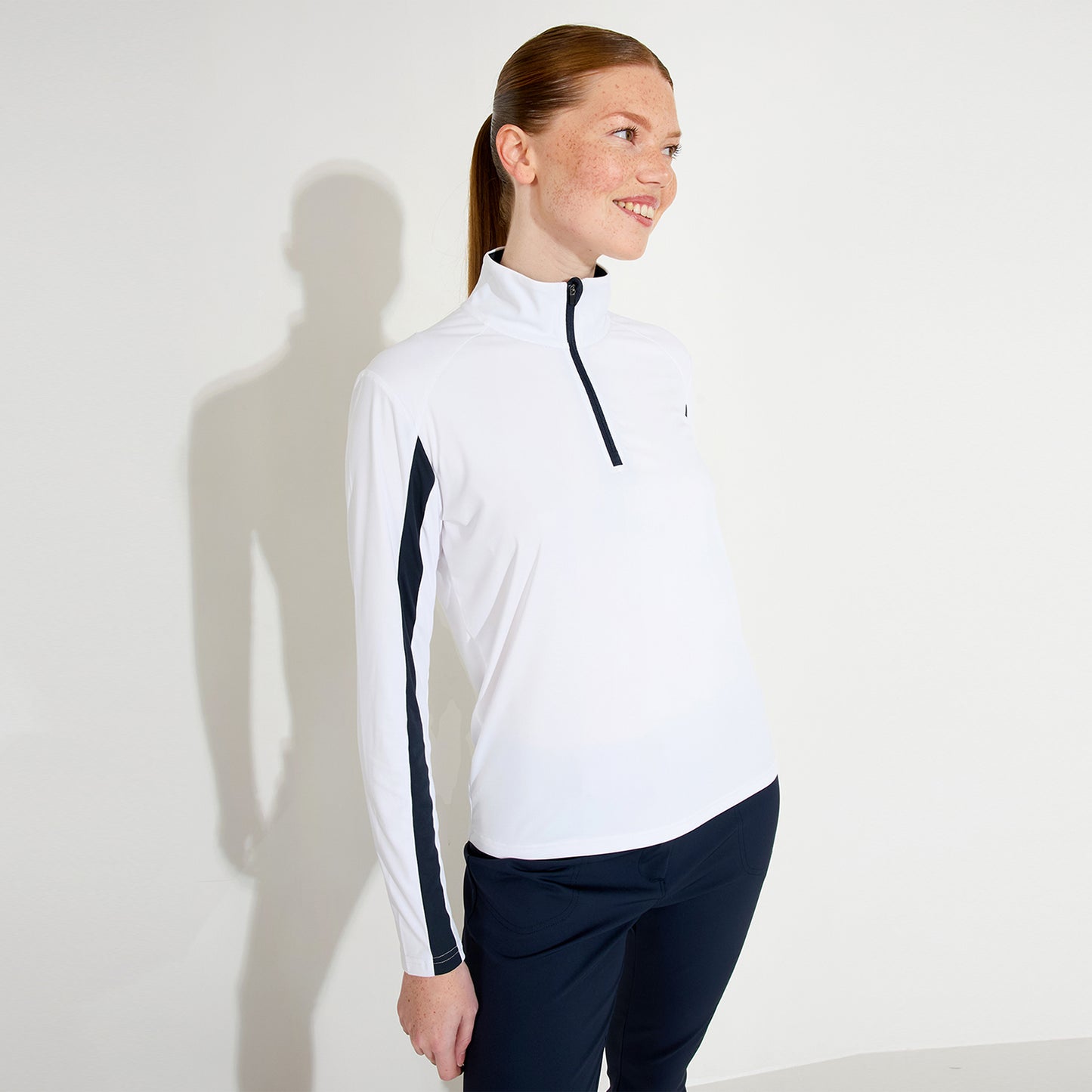 Abacus Ladies Zip-Neck Top with Colour Block Detailing
