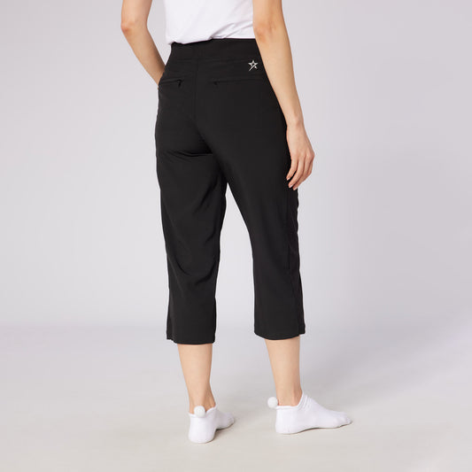 Swing Out Sister Ladies Lightweight Pull-On Capris with Ribbed Side Stripe in Black