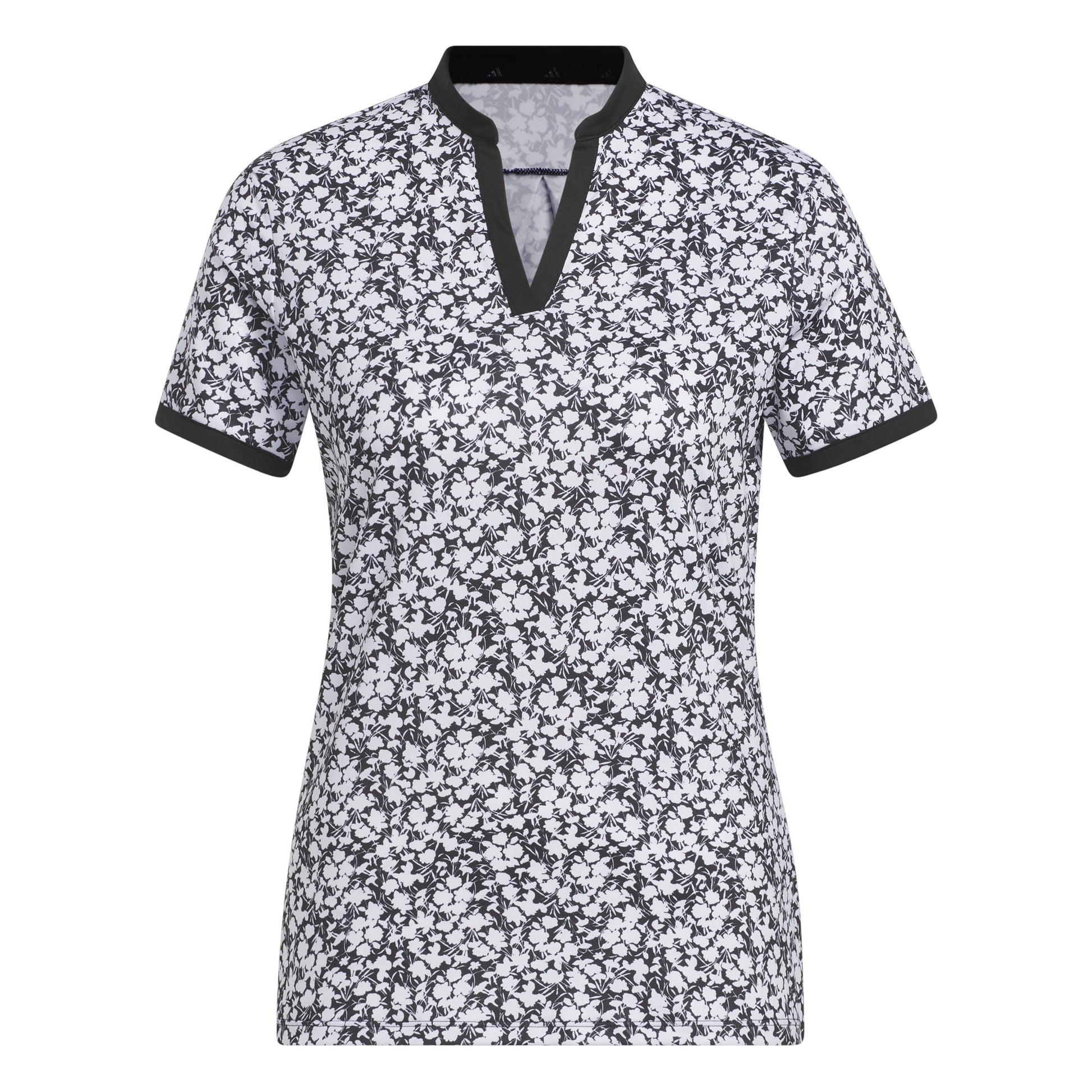 adidas Ladies Short Sleeve Golf Polo with Black & White Floral Print