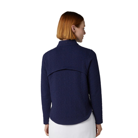 Callaway Ladies Golf Textured Floral Zip-Neck Top in Navy