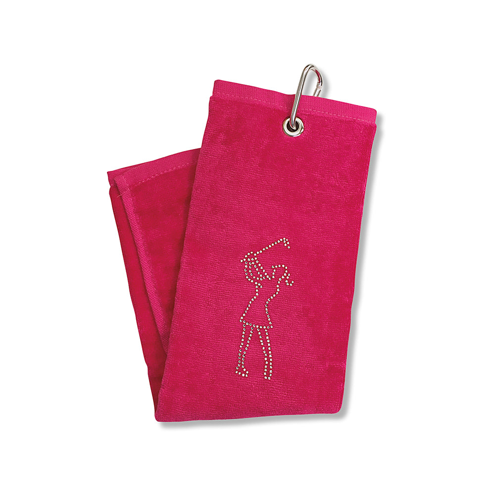 Surprizeshop Crystal Lady Golfer Tri-Fold Golf Towel in Hot Pink